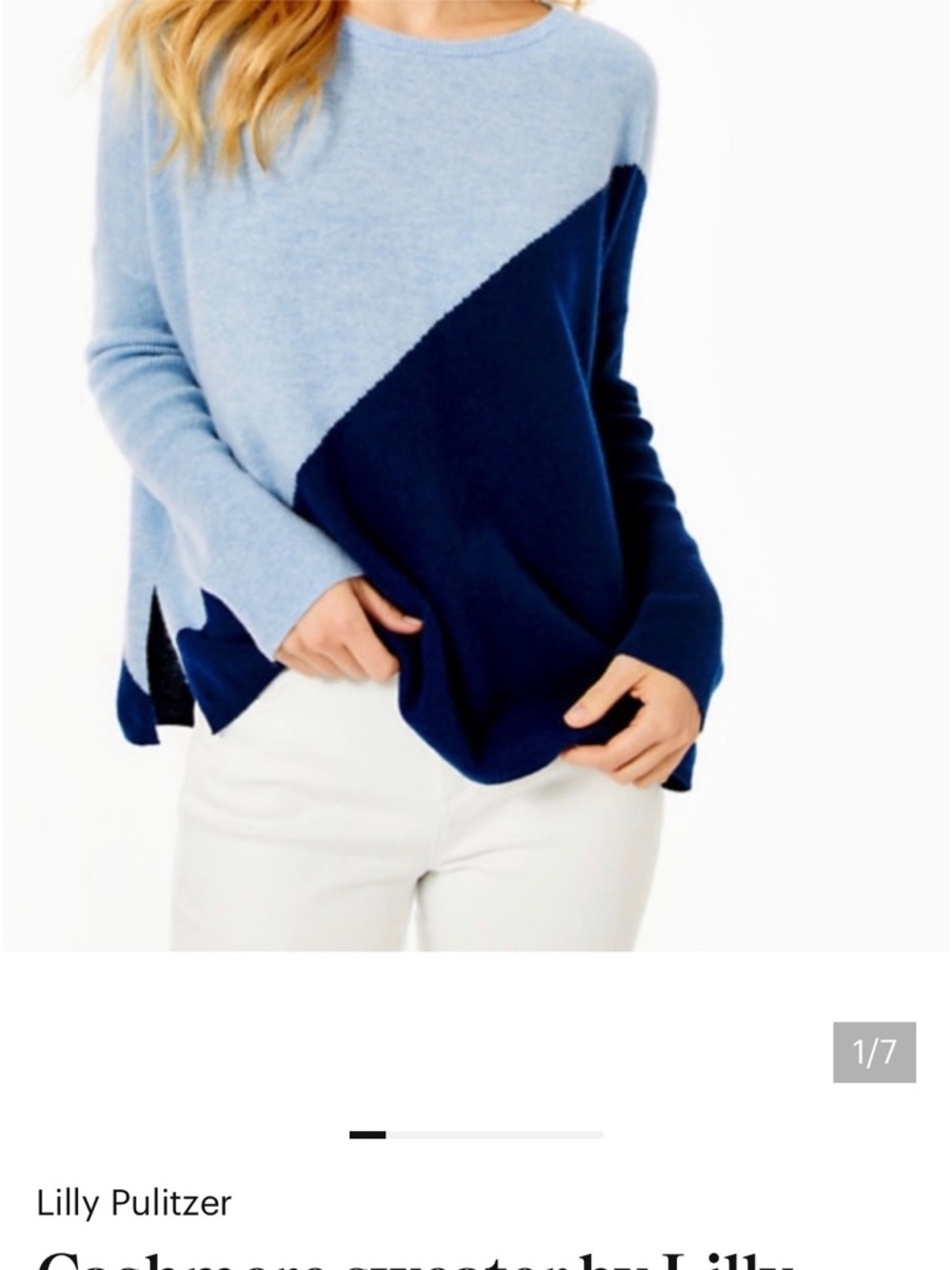 Lilly Pulitzer Diagonal Colorblock Crewneck Sweater in Light Blue & Navy